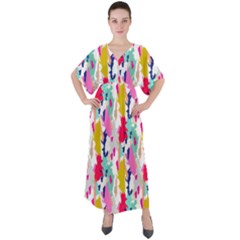 Acryl Paint V-neck Boho Style Maxi Dress by CoshaArt