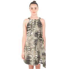 Luxury Snake Print Halter Collar Waist Tie Chiffon Dress by CoshaArt