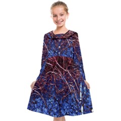 Autumn Fractal Forest Background Kids  Midi Sailor Dress by Amaryn4rt