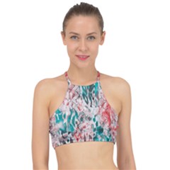 Colorful Spotted Reptilian Coral Racer Front Bikini Top by MickiRedd