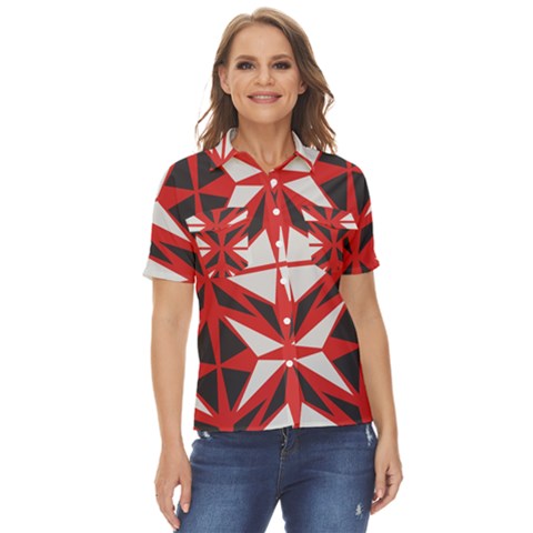 Abstract Pattern Geometric Backgrounds   Women s Short Sleeve Double Pocket Shirt by Eskimos