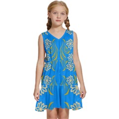 Floral Folk Damask Pattern  Kids  Sleeveless Tiered Mini Dress by Eskimos