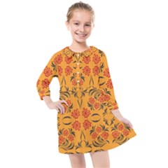 Floral Folk Damask Pattern  Kids  Quarter Sleeve Shirt Dress by Eskimos