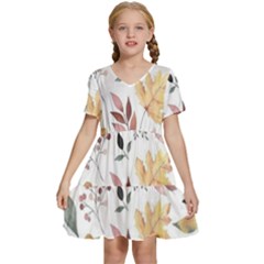 Flowers Pattern Kids  Short Sleeve Tiered Mini Dress by Sparkle