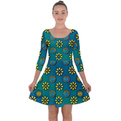 Yellow And Blue Proud Blooming Flowers Quarter Sleeve Skater Dress by pepitasart