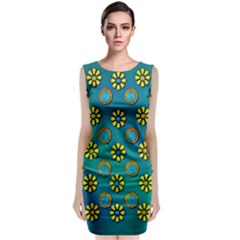 Yellow And Blue Proud Blooming Flowers Classic Sleeveless Midi Dress by pepitasart