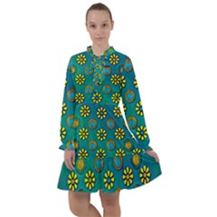 Yellow And Blue Proud Blooming Flowers All Frills Chiffon Dress by pepitasart