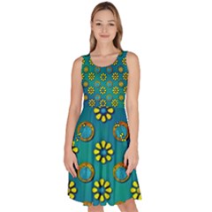 Yellow And Blue Proud Blooming Flowers Knee Length Skater Dress With Pockets by pepitasart