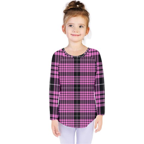 Pink Tartan 3 Kids  Long Sleeve Tee by tartantotartanspink