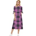 Pink Tartan 3 Bow Sleeve Chiffon Midi Dress View1