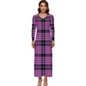 Pink Tartan 3 Long Sleeve Velour Longline Maxi Dress View1