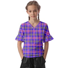 Tartan Purple Kids  V-neck Horn Sleeve Blouse by tartantotartanspink