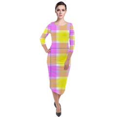 Pink Tartan-8 Quarter Sleeve Midi Velour Bodycon Dress by tartantotartanspink2