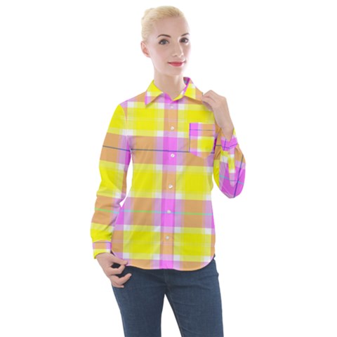 Pink Tartan-8 Women s Long Sleeve Pocket Shirt by tartantotartanspink2