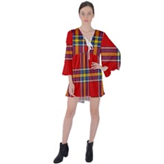 Tartan Pattern 40 V-neck Flare Sleeve Mini Dress by tartantotartansreddesign