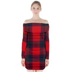 Macduff Modern Tartan 2 Long Sleeve Off Shoulder Dress by tartantotartansallreddesigns