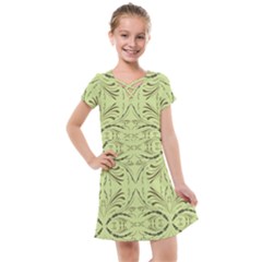 Floral Folk Damask Pattern Fantasy Flowers  Kids  Cross Web Dress by Eskimos