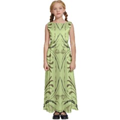 Floral Folk Damask Pattern Fantasy Flowers  Kids  Satin Sleeveless Maxi Dress by Eskimos