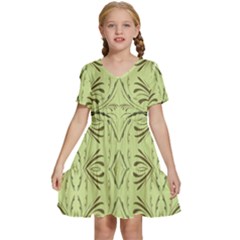 Floral Folk Damask Pattern Fantasy Flowers  Kids  Short Sleeve Tiered Mini Dress by Eskimos