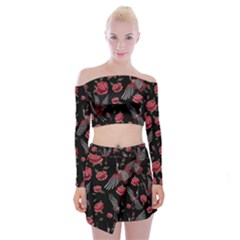 Cranes N Roses Off Shoulder Top With Mini Skirt Set by HWDesign