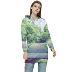 Photo Vue Sur Forêt  Women s Long Oversized Pullover Hoodie by kcreatif