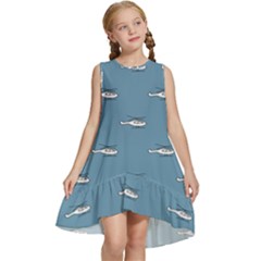 Cartoon Sketchy Helicopter Drawing Motif Pattern Kids  Frill Swing Dress by dflcprintsclothing