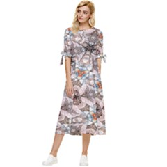 Digital Illusion Bow Sleeve Chiffon Midi Dress by Sparkle