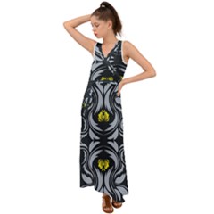 Folk Flowers Print Floral Pattern Ethnic Art V-neck Chiffon Maxi Dress by Eskimos