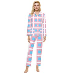 Trans Flag Squared Plaid Womens  Long Sleeve Velvet Pocket Pajamas Set by WetdryvacsLair