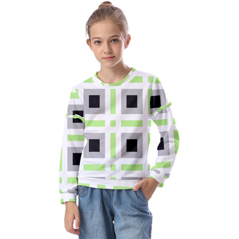 Agender Flag Plaid Kids  Long Sleeve Tee With Frill  by WetdryvacsLair