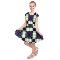 Agender Flag Plaid With Difference Kids  Short Sleeve Dress by WetdryvacsLair