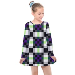 Agender Flag Plaid With Difference Kids  Long Sleeve Dress by WetdryvacsLair