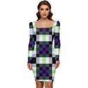 Agender Flag Plaid With Difference Women Long Sleeve Ruched Stretch Jersey Dress View1