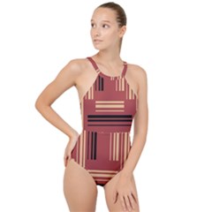 Abstract Pattern Geometric Backgrounds   High Neck One Piece Swimsuit by Eskimos