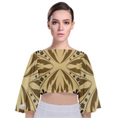 Folk Flowers Print Floral Pattern Ethnic Art Tie Back Butterfly Sleeve Chiffon Top by Eskimos