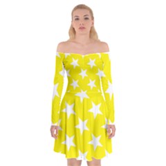 White Stars Yellow Off Shoulder Skater Dress by FunDressesShop