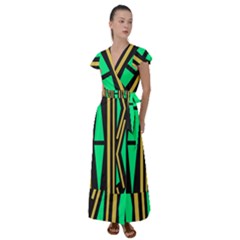 Abstract Pattern Geometric Backgrounds Flutter Sleeve Maxi Dress by Eskimos