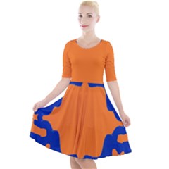 Blue Doodles On Orange Quarter Sleeve A-line Dress by FunDressesShop