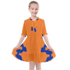 Blue Doodles On Orange Kids  All Frills Chiffon Dress by FunDressesShop