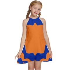 Blue Doodles On Orange Kids  Halter Collar Waist Tie Chiffon Dress by FunDressesShop