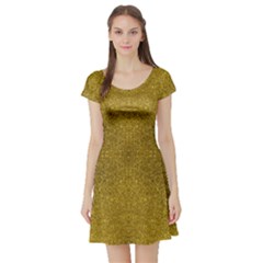 Gold Glitter Short Sleeve Skater Dress by FunDressesShop