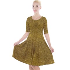 Gold Glitter Quarter Sleeve A-line Dress by FunDressesShop