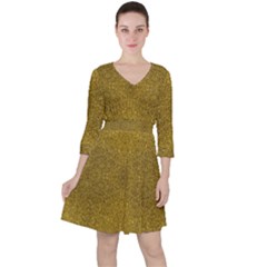 Gold Glitter Quarter Sleeve Ruffle Waist Dress by FunDressesShop