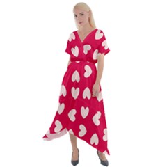 Pink Hearts Cross Front Sharkbite Hem Maxi Dress by FunDressesShop