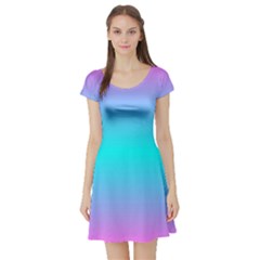 Blue And Pink Ombre Short Sleeve Skater Dress by FunDressesShop