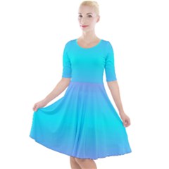 Blue And Pink Ombre Quarter Sleeve A-line Dress by FunDressesShop