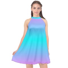 Blue And Pink Ombre Halter Neckline Chiffon Dress  by FunDressesShop