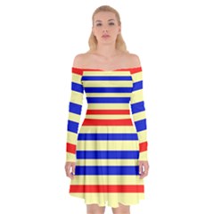 Blue And Red Stripes Yellow Off Shoulder Skater Dress by FunDressesShop