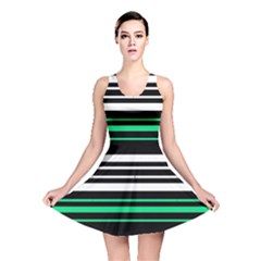 Green And White Black Stripes Reversible Skater Dress by FunDressesShop