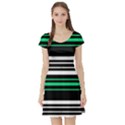 Green and white black Stripes Short Sleeve Skater Dress View1